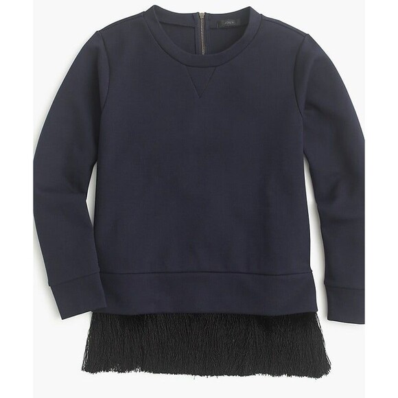 J. Crew Sweatshirt with Fringe Hem Navy Blue size XS NWT - Picture 2 of 7